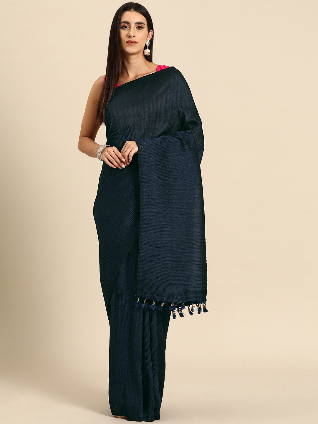 

all about you Pleated Saree, Navy blue