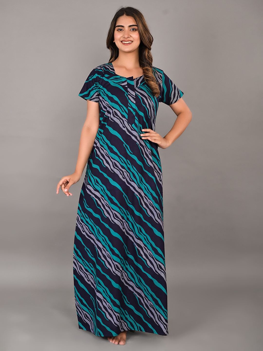 

KALINI Abstract Printed Pure Cotton Maxi Nightdress, Green