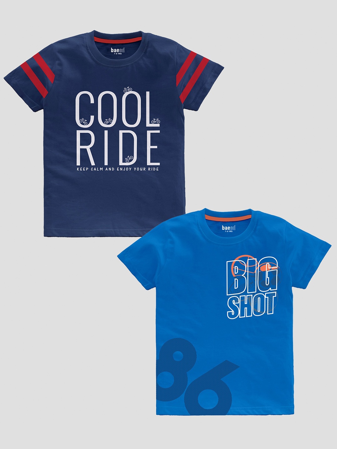 

BAESD Boys Pack Of 2 Typography Printed Pure Cotton Casual T-shirt, Navy blue