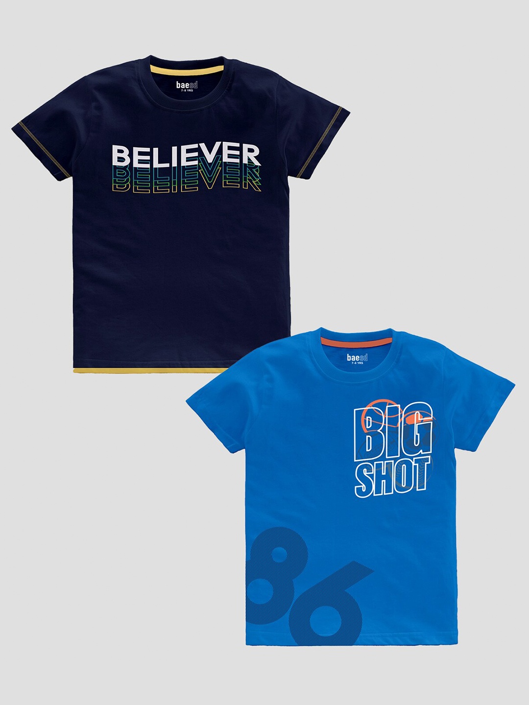 

BAESD Boys Pack Of 2 Typography Printed Cotton T-shirt, Navy blue