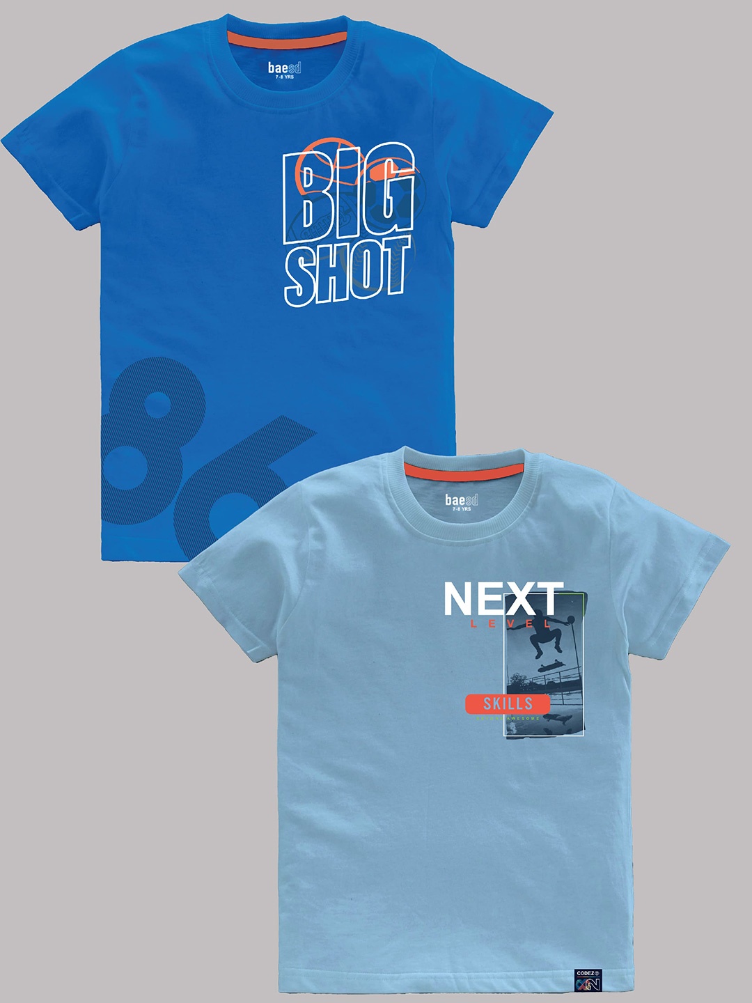 

BAESD Boys Pack Of 2 Typography Printed Cotton Slim Fit T-shirt, Blue