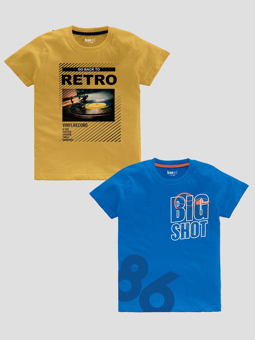 

BAESD Boys Pack Of 2 Typography Printed Pure Cotton T-Shirt, Yellow