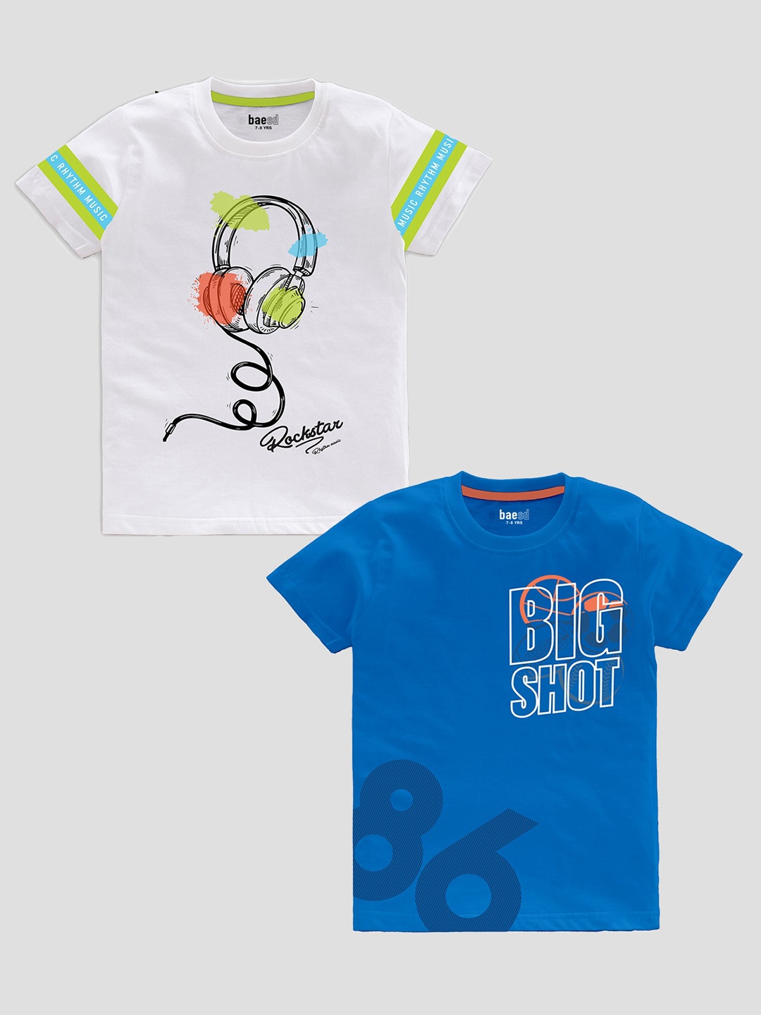 

BAESD Boys Pack Of 2 Graphic Printed Slim Fit Pure Cotton T-shirt, White