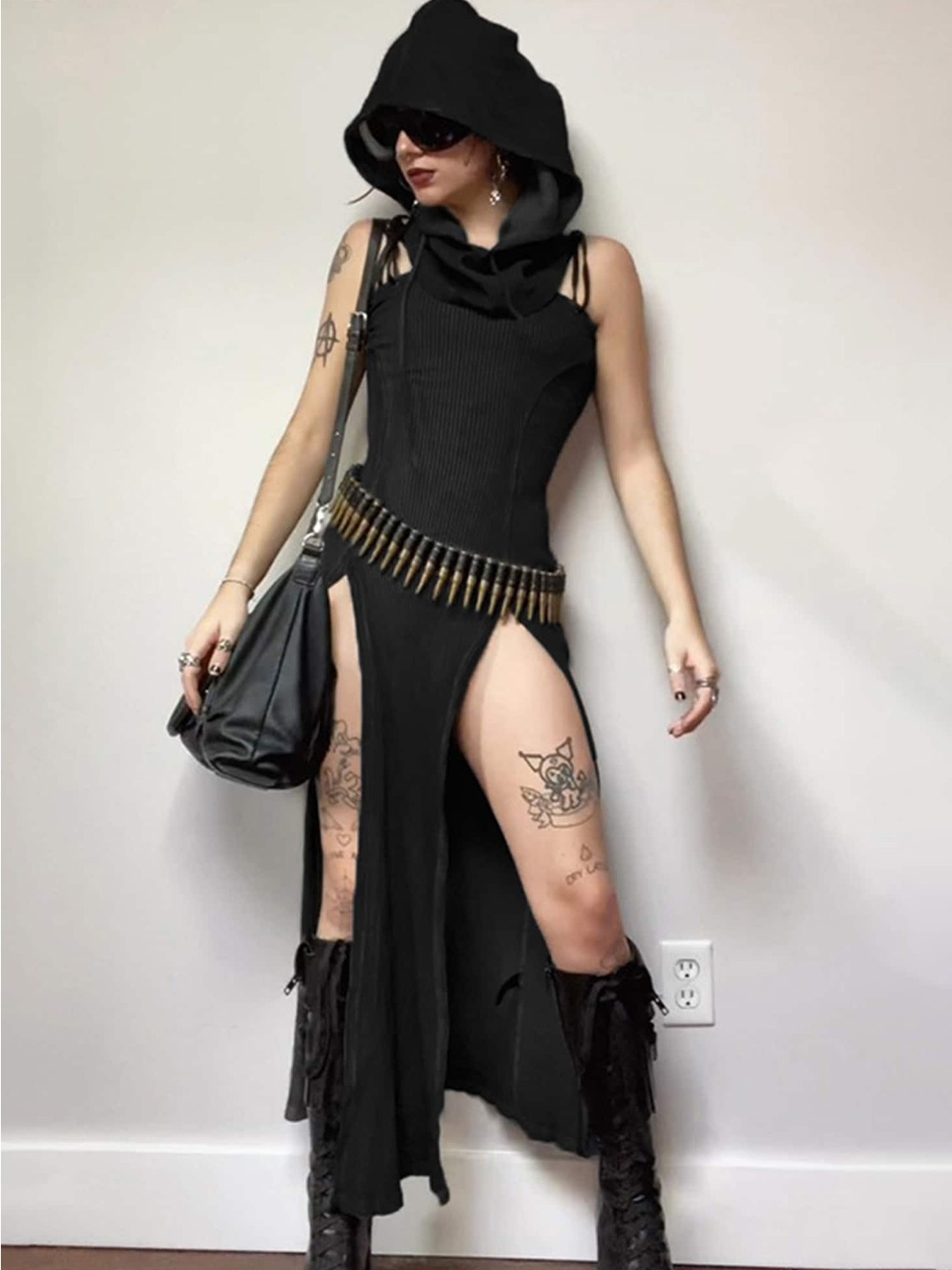 

LULU & SKY Hooded Cut-Out Sheath Dress, Black