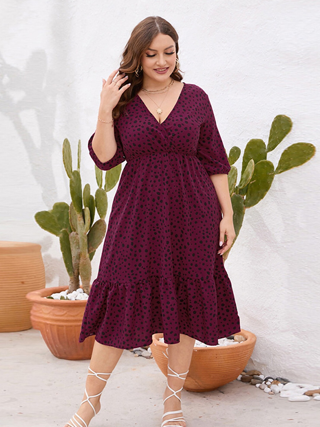 

LULU & SKY Abstract Printed V-Neck Fit & Flare Dress, Violet