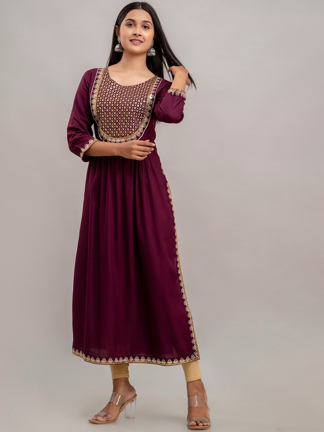 

Charu Embroidered Sequinned A-line Kurta, Violet