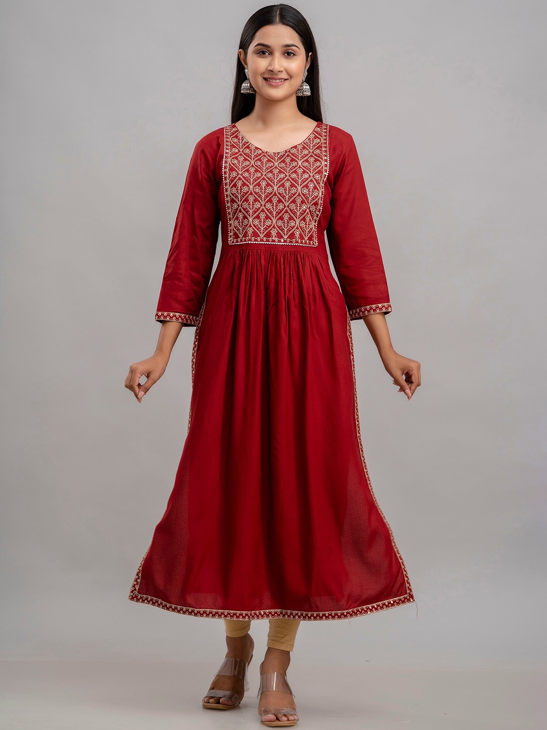 

Charu Floral Embroidered Sequinned A-line Kurta, Maroon