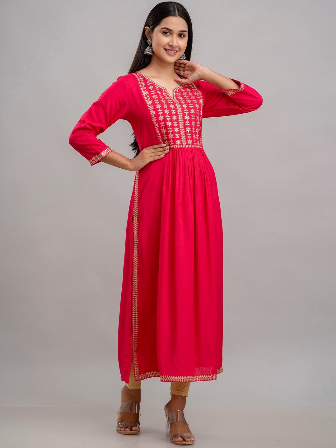 

Charu Floral Embroidered Sequinned A-line Kurta, Pink