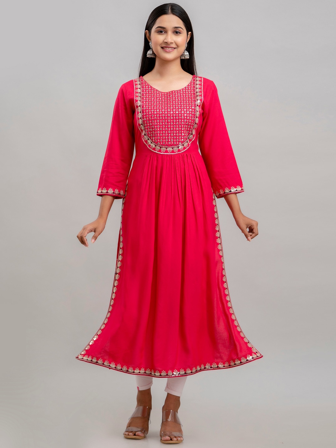 

Charu Ethnic Motifs Embroidered Sequinned High Slit Kurta, Pink