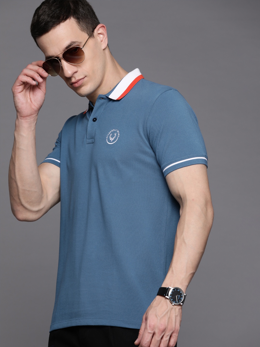 

Allen Solly Sport Men Brand Logo Embroidered Polo Collar T-shirt, Blue