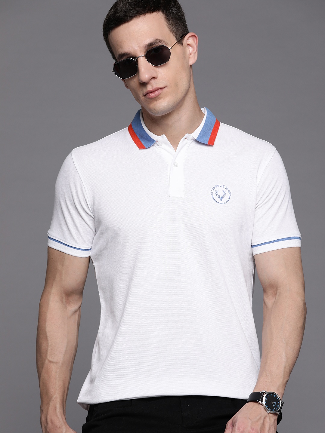 

Allen Solly Sport Men Brand Logo Embroidered Polo Collar T-shirt, White