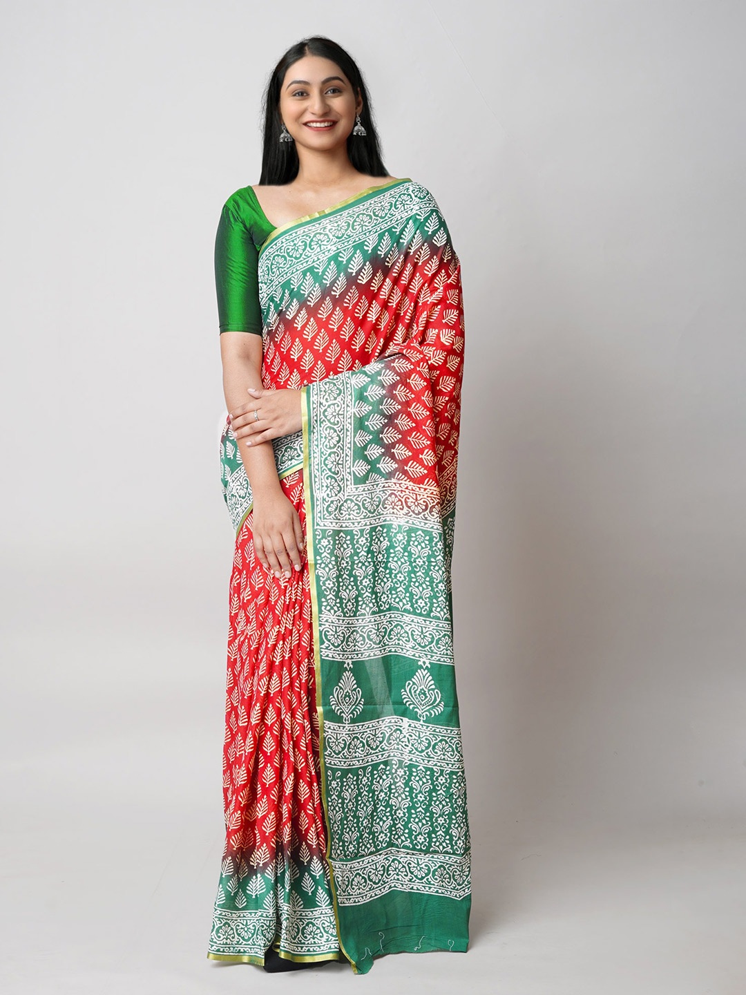 

Unnati Silks Ethnic Motif Printed Zari Silk Cotton Saree, White