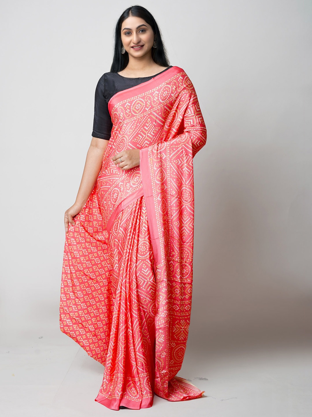 

Unnati Silks Bandhani Printed Pure Silk Bandhani Saree, Peach