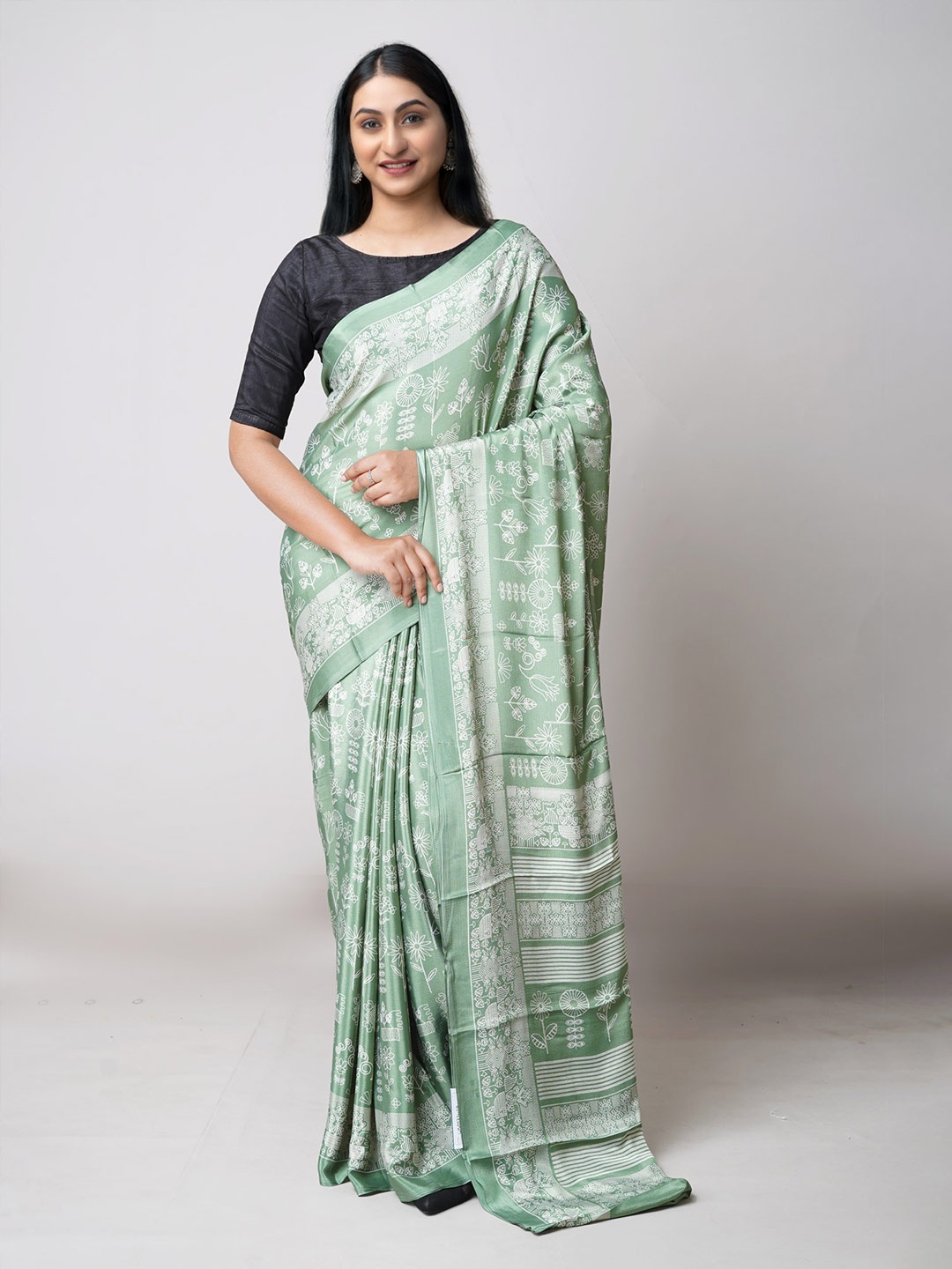 

Unnati Silks Ethnic Motifs Printed Pure Silk Saree, Green