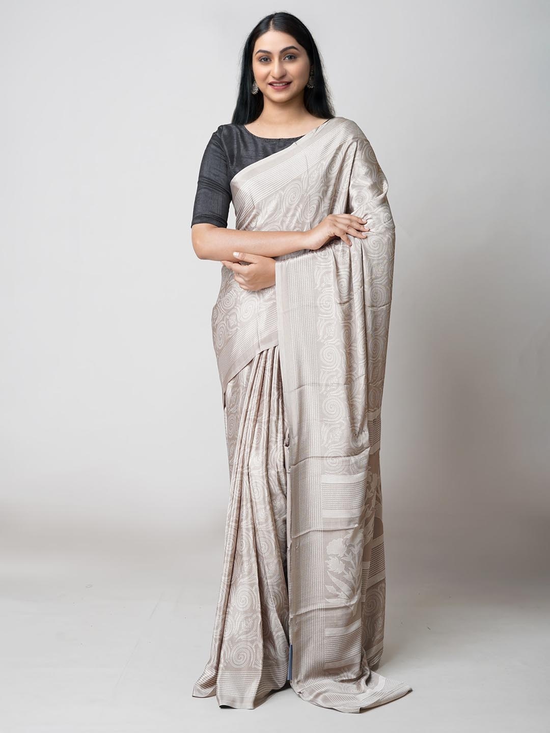 

Unnati Silks Ethnic Block Printed Pure Silk Saree, Brown