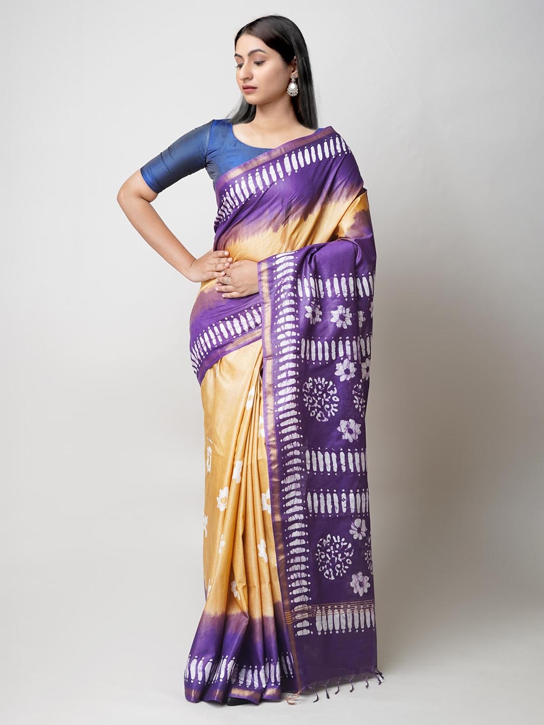 

Unnati Silks Batik Zari Silk Cotton Chanderi Saree, Brown