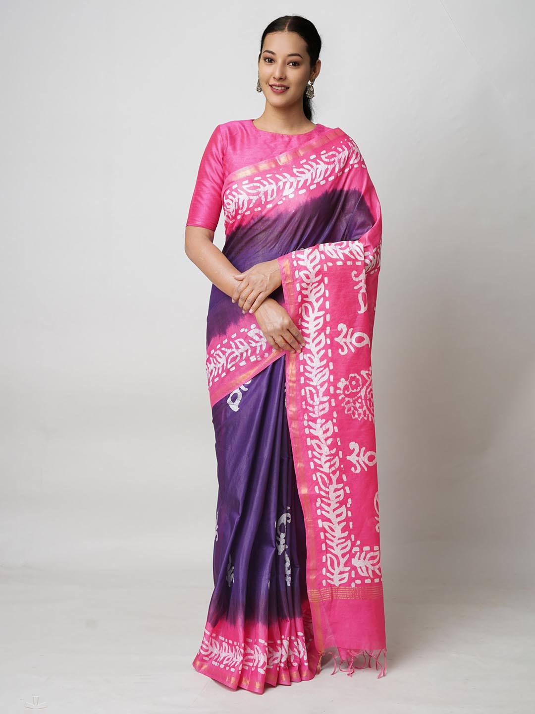 

Unnati Silks Pure Batik Printed Silk Cotton Saree, Blue