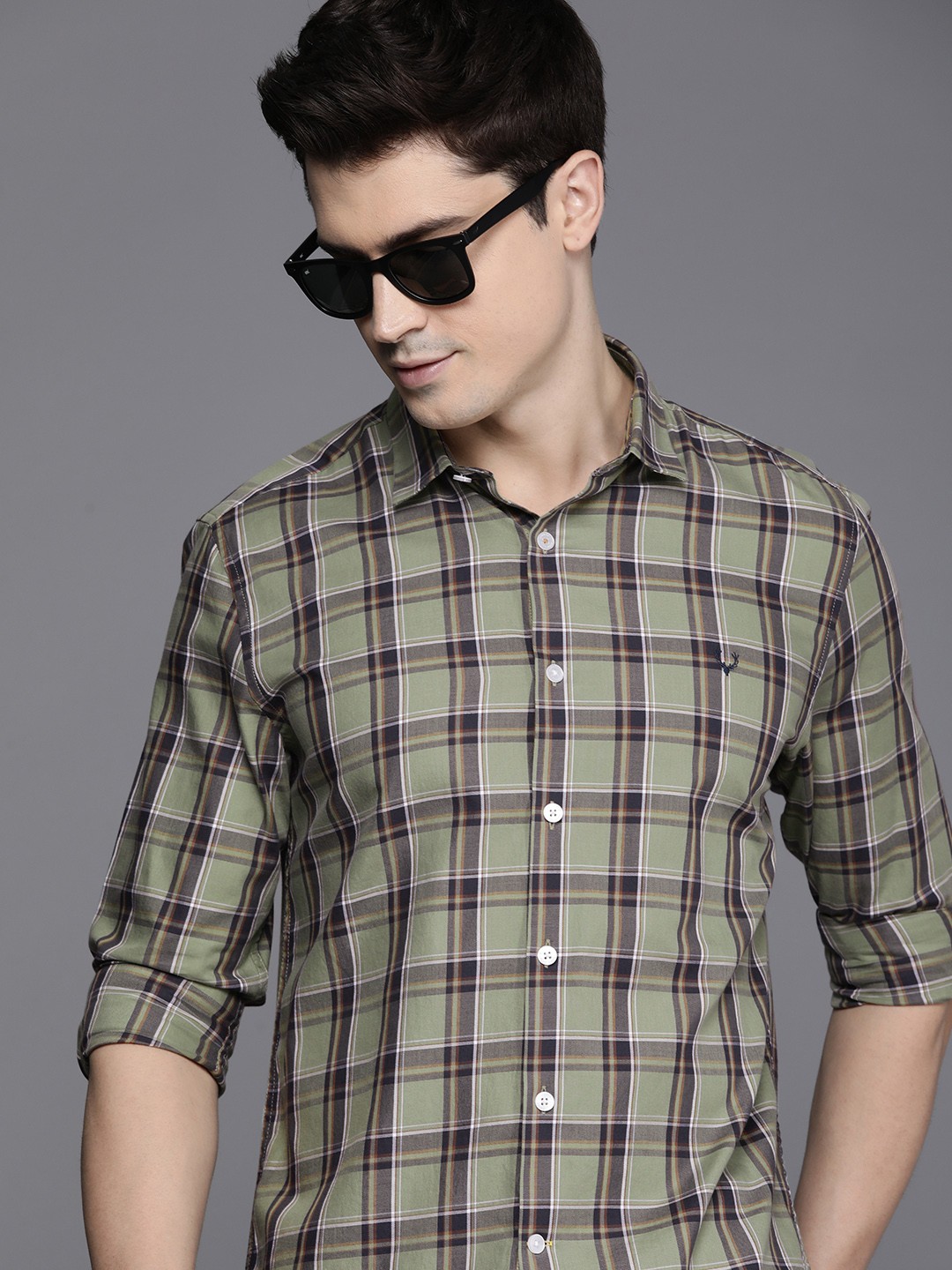 

Allen Solly Sport Comfy Slim Fit Checked Pure Cotton Casual Shirt, Green