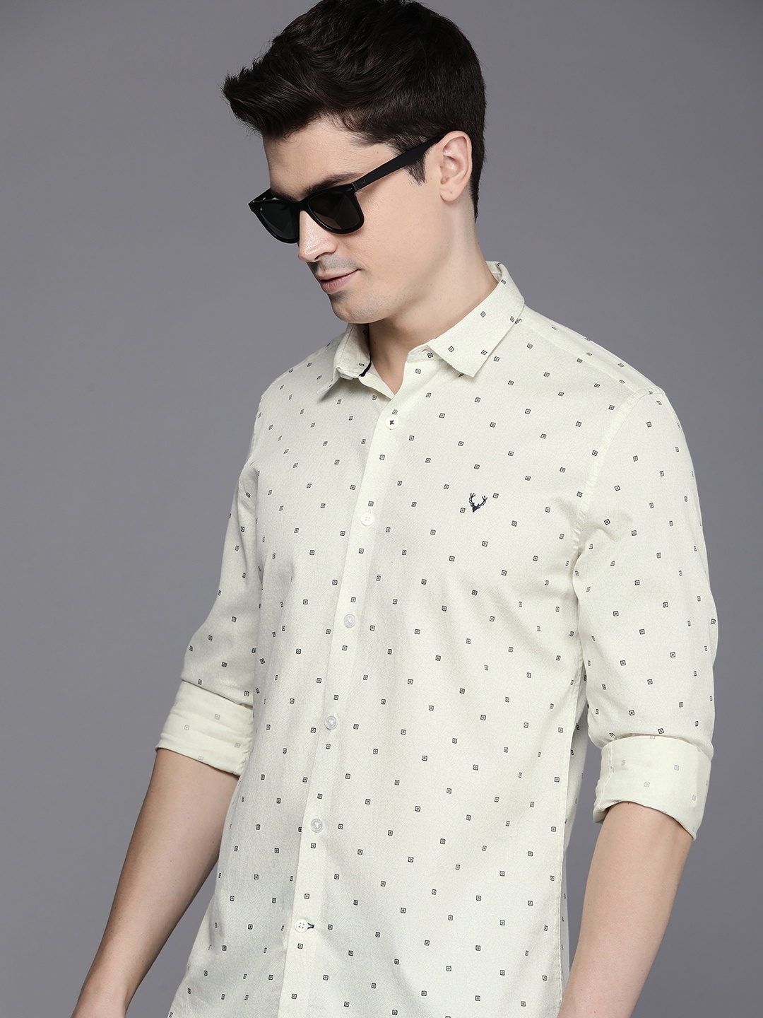 

Allen Solly Sport Comfy Slim Fit Geometric Printed Pure Cotton Casual Shirt, Lime green