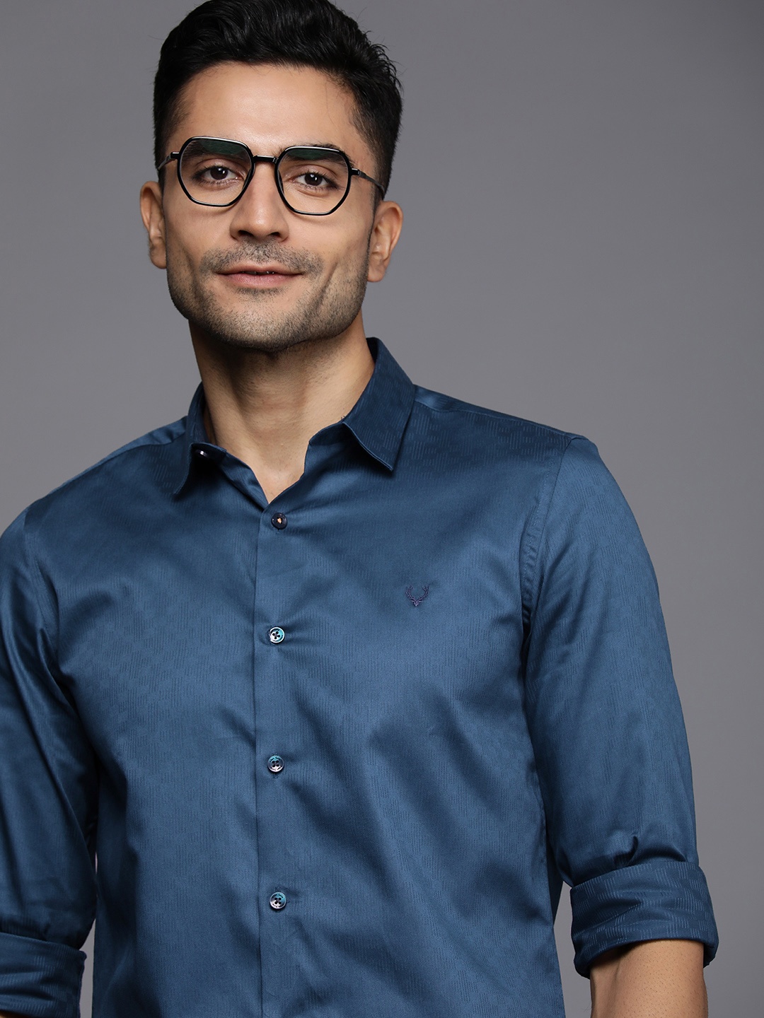 

Allen Solly Sport Self Design Slim Fit Pure Cotton Casual Shirt, Teal
