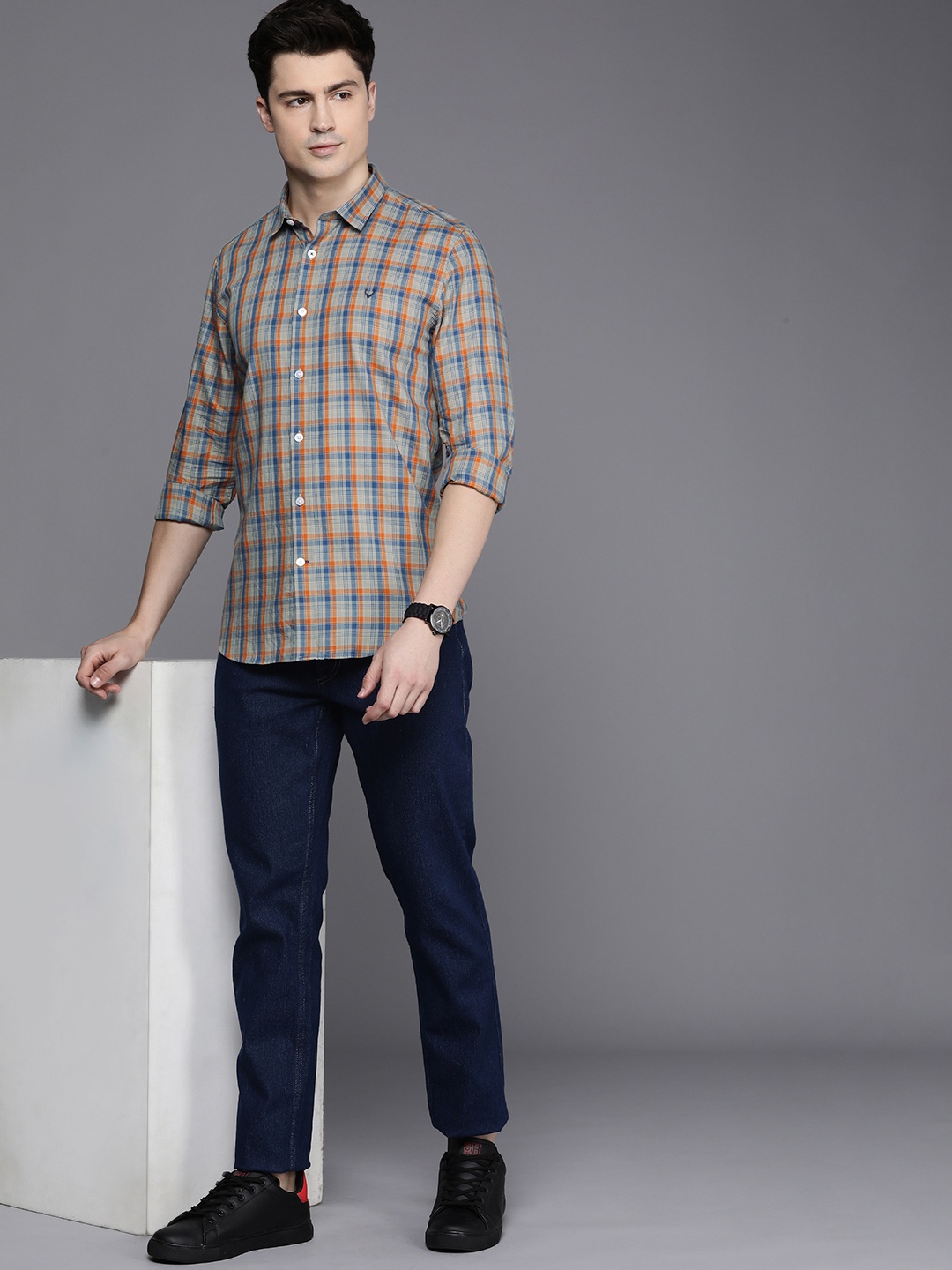 

Allen Solly Sport Slim Fit Pure Cotton Checked Casual Shirt, Beige
