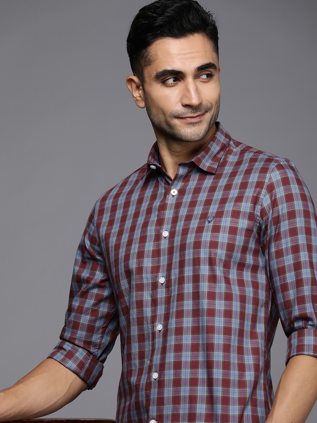 

Allen Solly Sport Slim Fit Checked Pure Cotton Casual Shirt, Blue