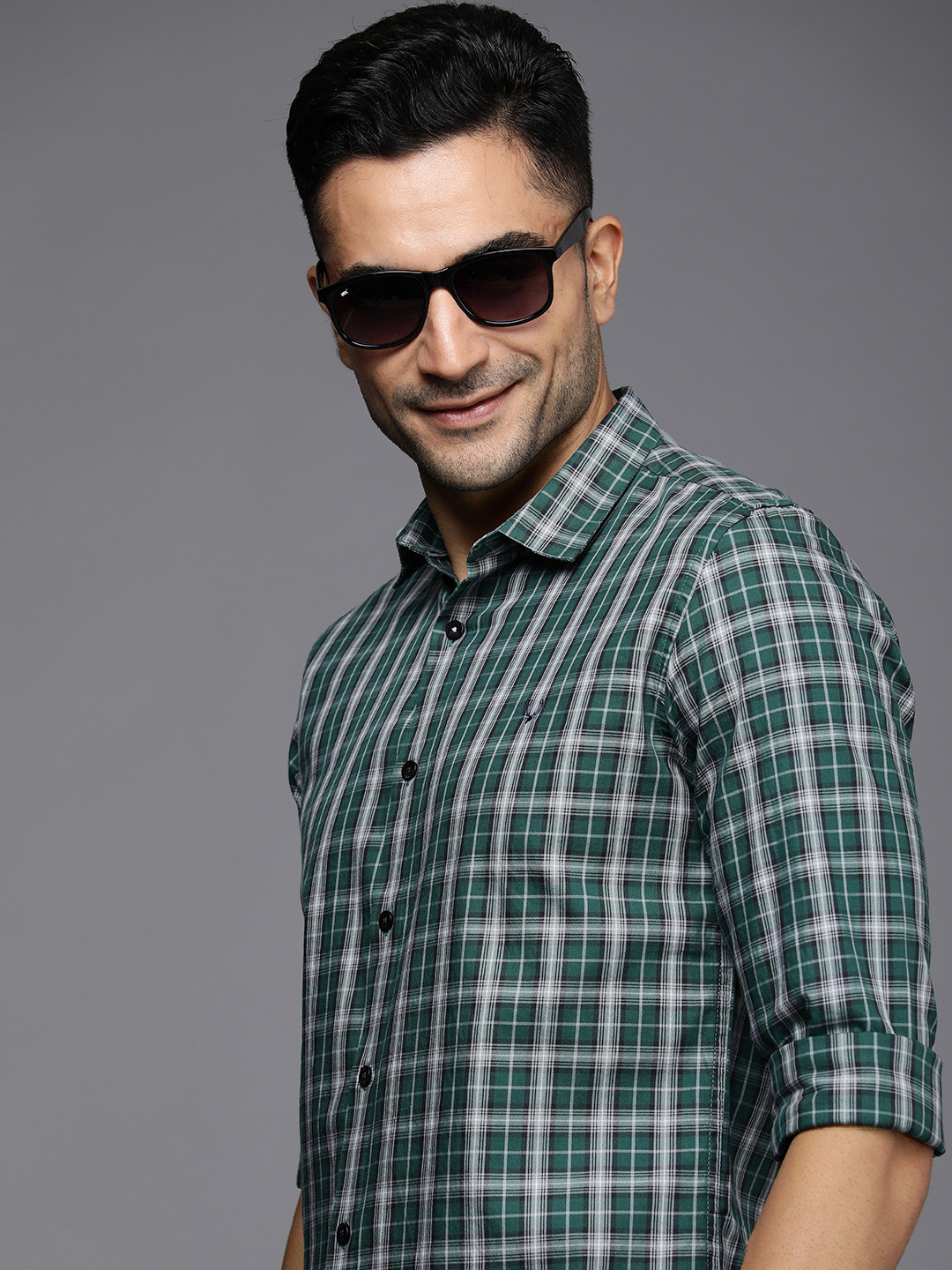 

Allen Solly Sport Slim Fit Checked Pure Cotton Casual Shirt, Green