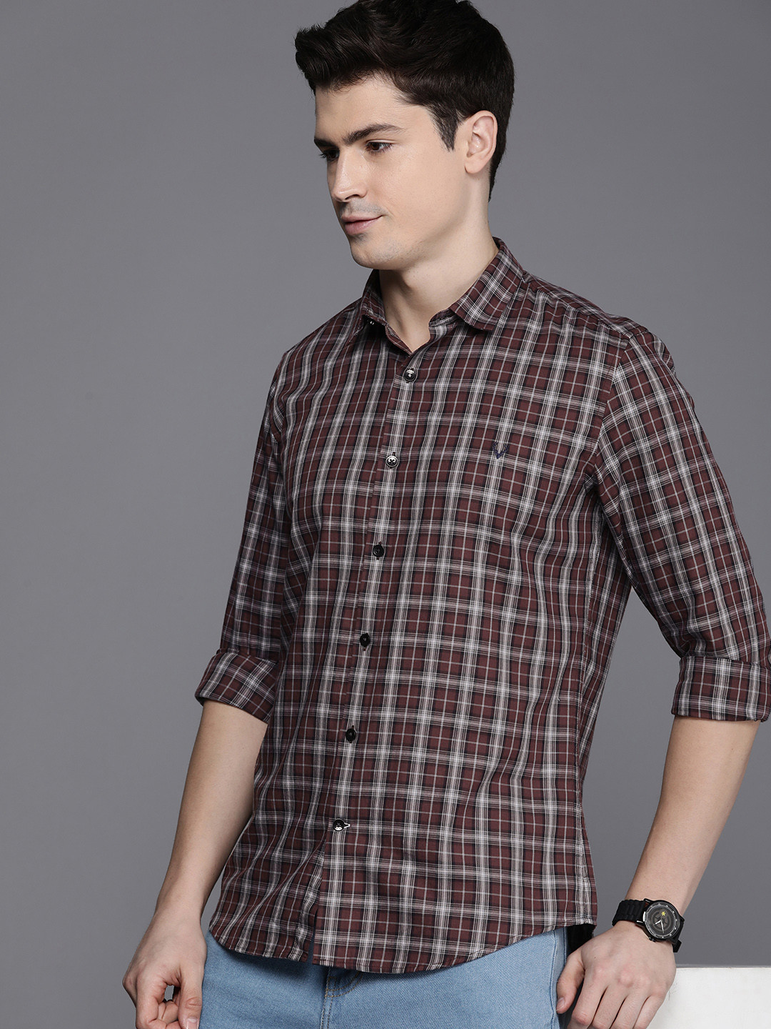 

Allen Solly Sport Comfy Slim Fit Checked Pure Cotton Casual Shirt, Brown