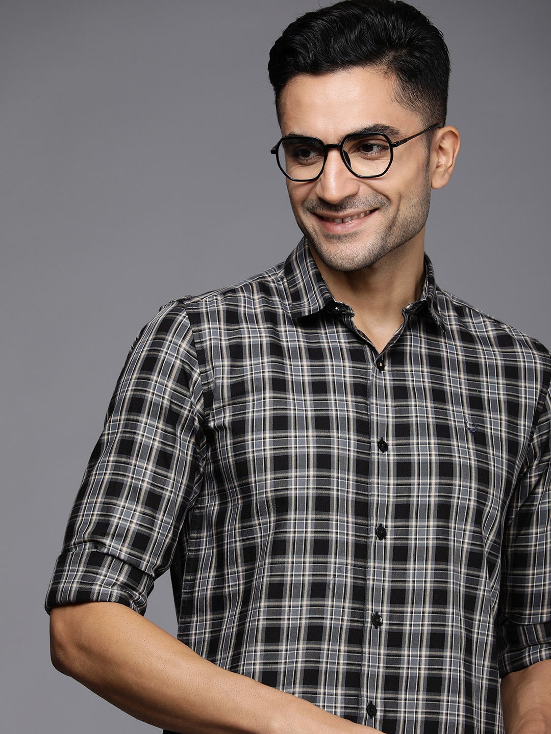 

Allen Solly Sport Slim Fit Tartan Checked Pure Cotton Casual Shirt, Black