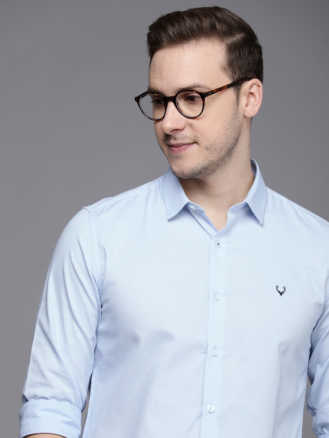 

Allen Solly Sport Self Design Slim Fit Pure Cotton Casual Shirt, Blue