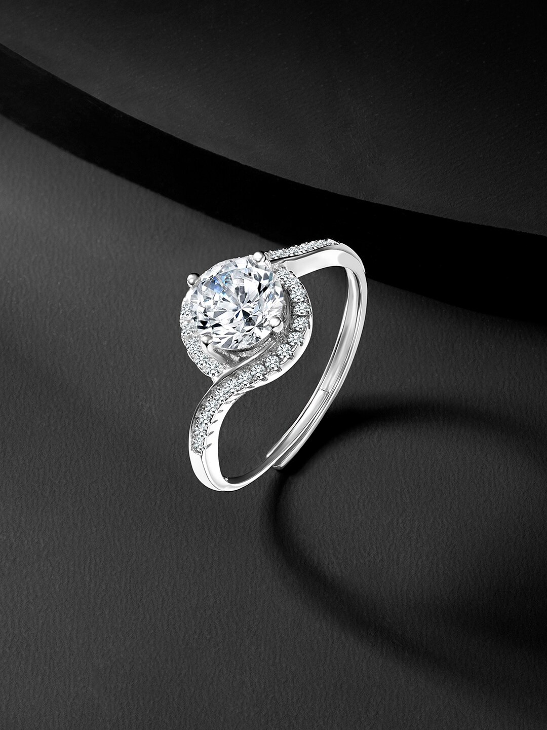 

Silvora by Peora Rhodium-Plated CZ-Studded 92.5 Sterling Silver Finger Ring