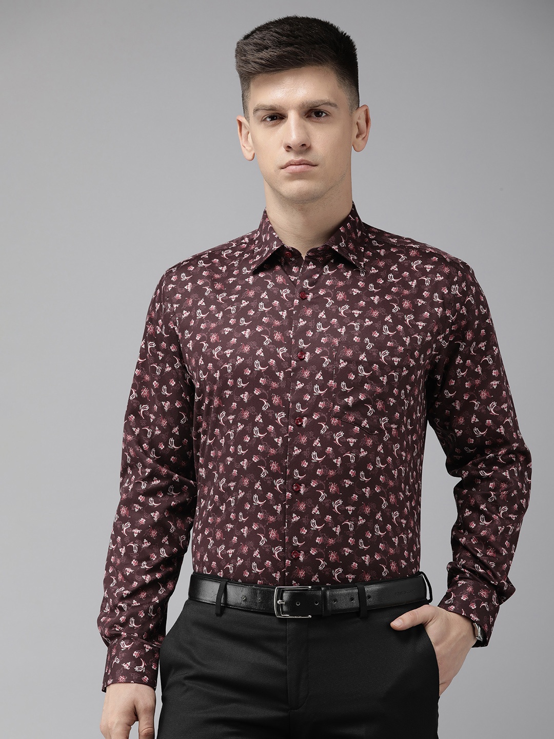 

Van Heusen Pure cotton Custom Fit Ethnic Motifs Printed Formal Shirt, Maroon