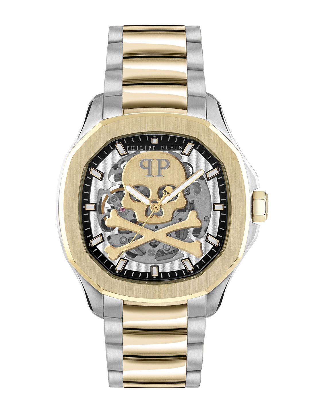 

PHILIPP PLEIN Men Skeleton Dial & Bracelet Style Straps Analogue Automatic Watch, Silver