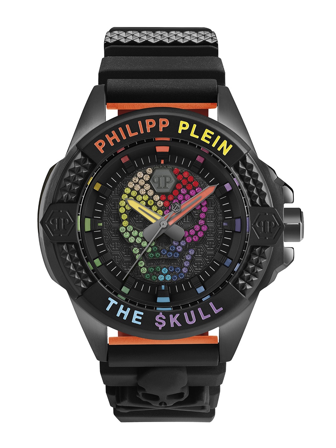 

PHILIPP PLEIN Unisex Embellished Dial Textured Straps Analogue Watch, Black