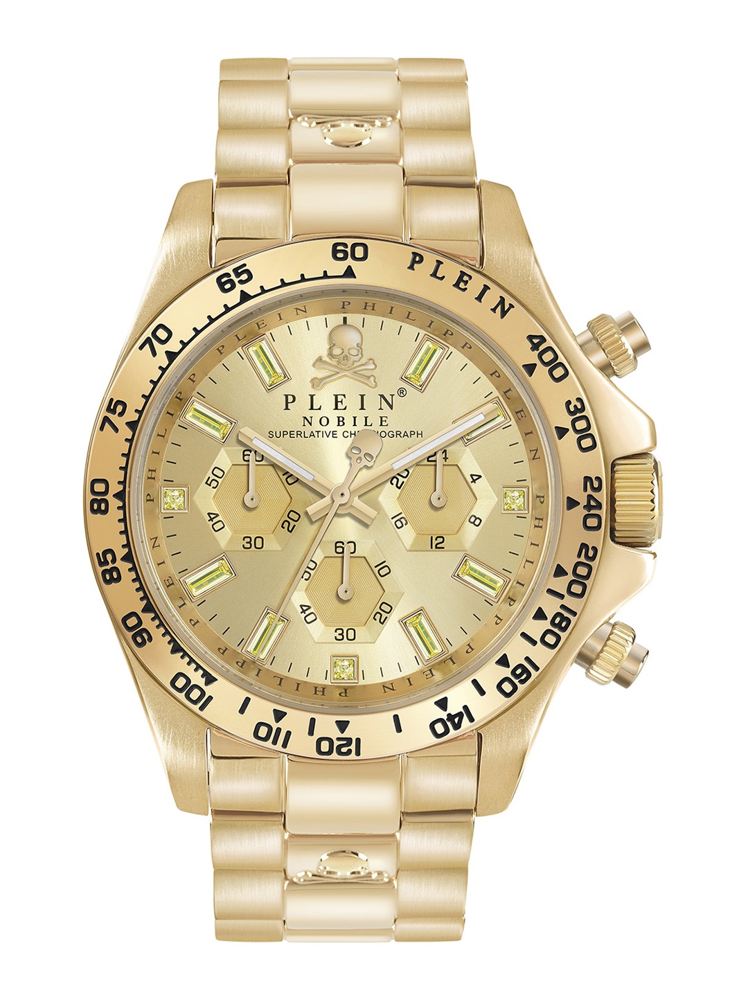 

PHILIPP PLEIN Men Embellished Dial Bracelet Style Straps Analogue Watch, Gold