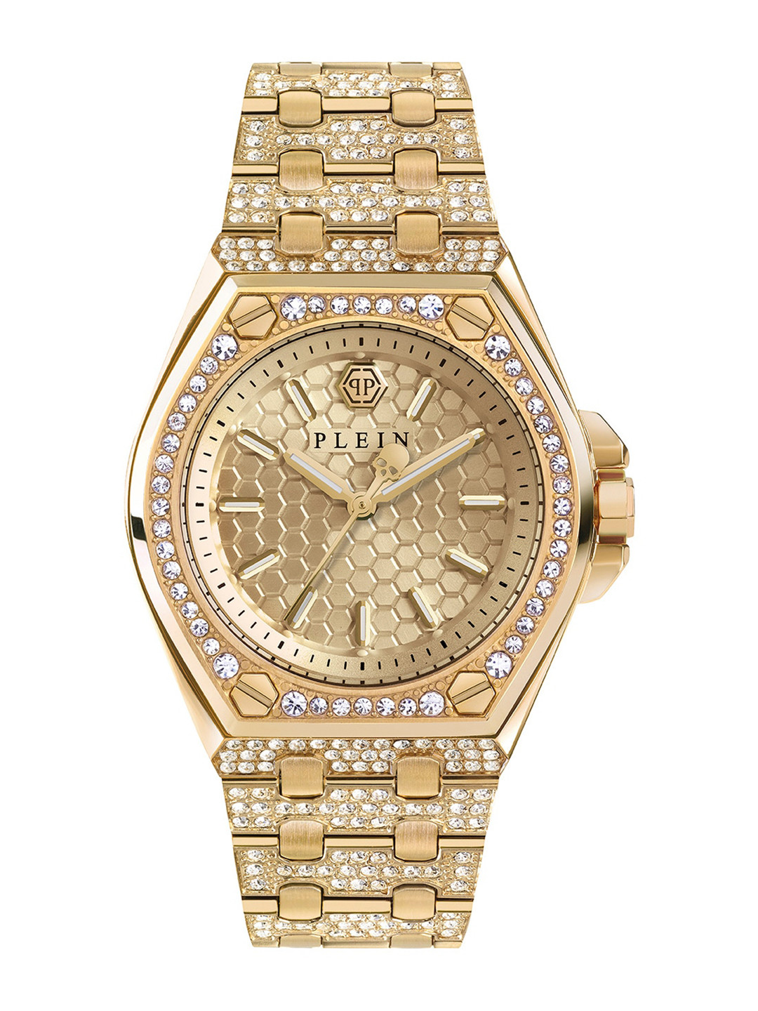 

PHILIPP PLEIN Women Embellished Dial & Gold Toned Straps Analogue Watch PWJAA0822
