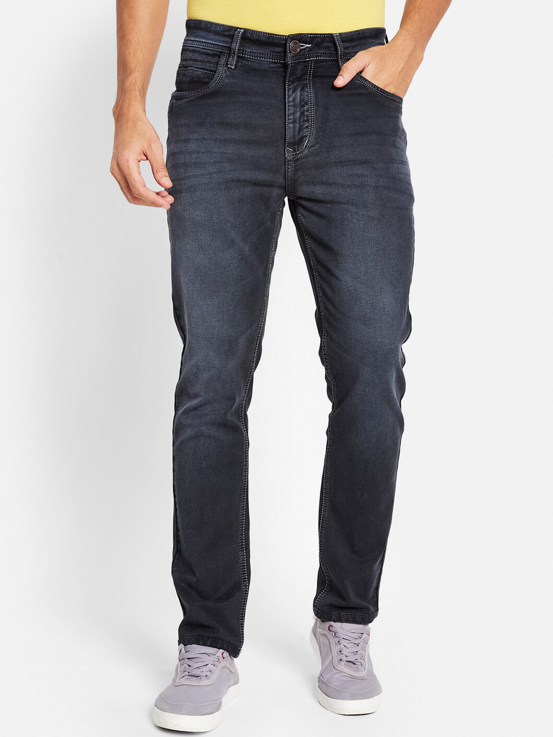 

Octave Men Clean Look Mid-Rise Light Fade Cotton Jeans, Navy blue