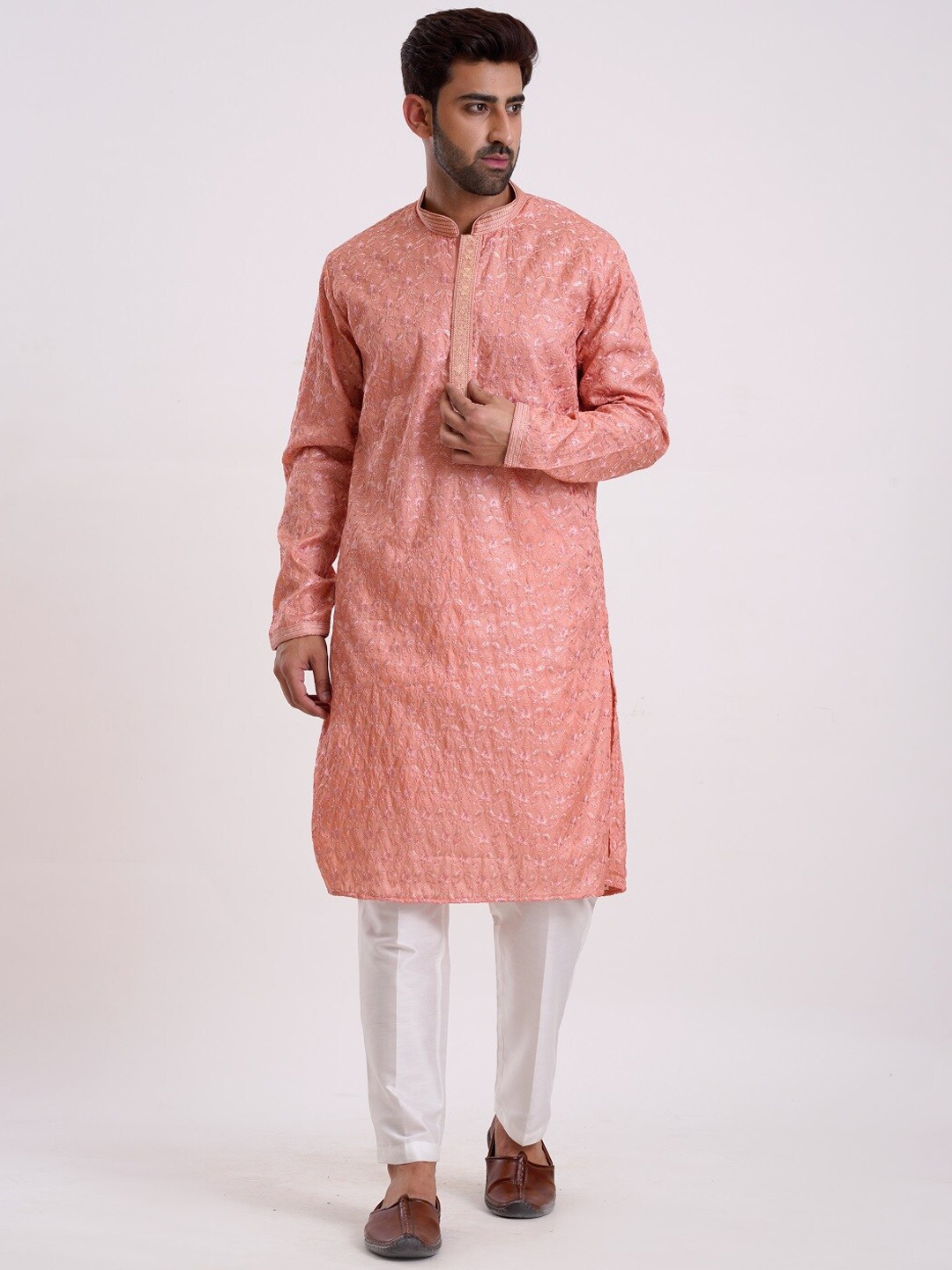 

KALPRAAG Peach Chinon Silk Sequinned Kurta