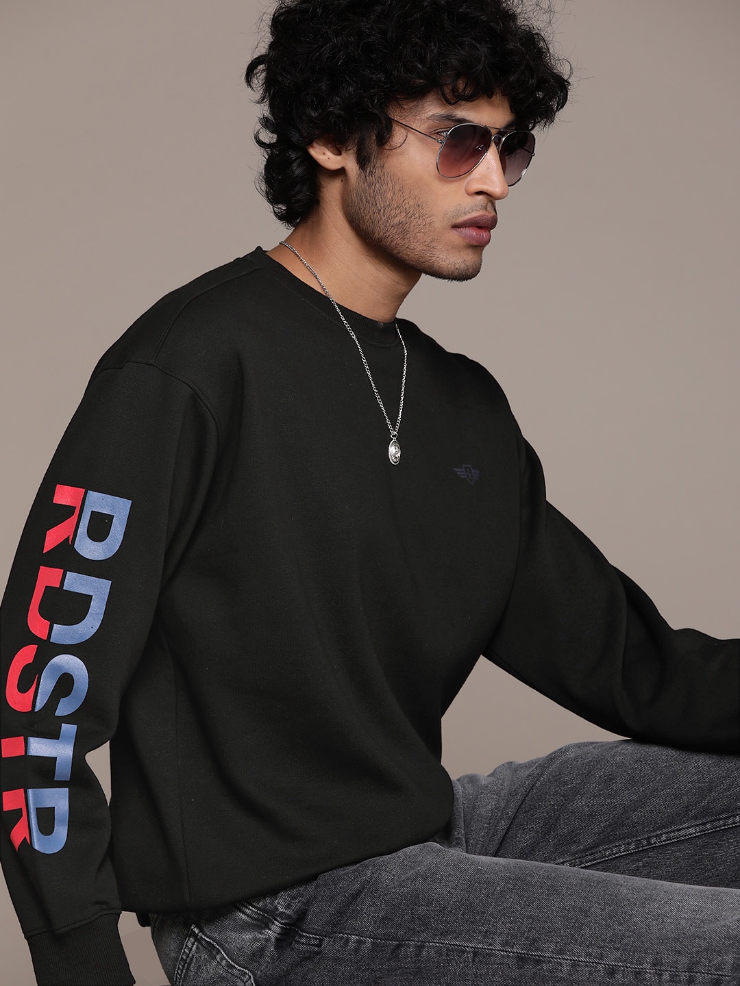 Roadster Men Typography Printed Sweatshirt, Black