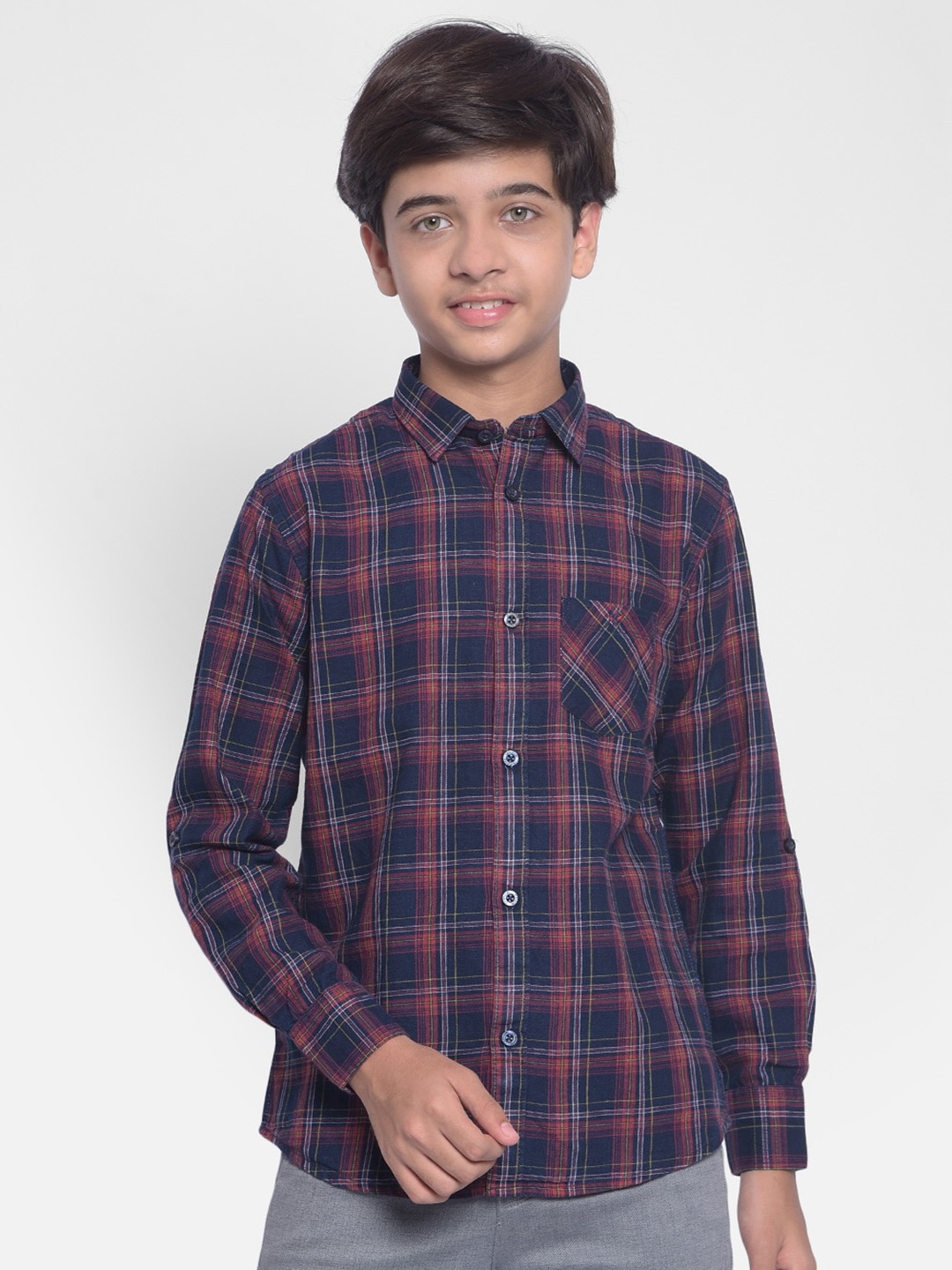 

Crimsoune Club Boys Tartan Checks Pure Cotton Casual Shirt, Red