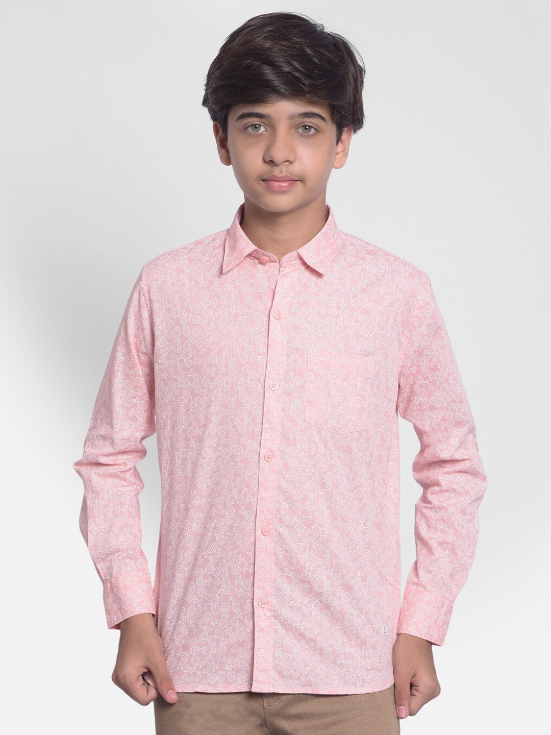 

Crimsoune Club Boys Conversational Printed Slim Fit Cotton Casual Shirt, Pink