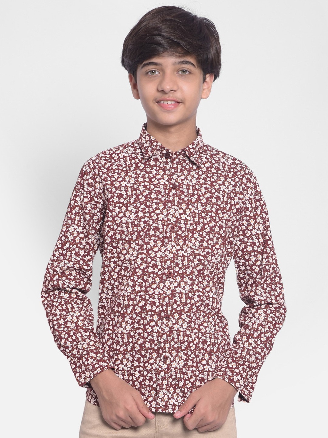 

Crimsoune Club Boys Slim Fit Floral Printed Pure Cotton Casual Shirt, Maroon