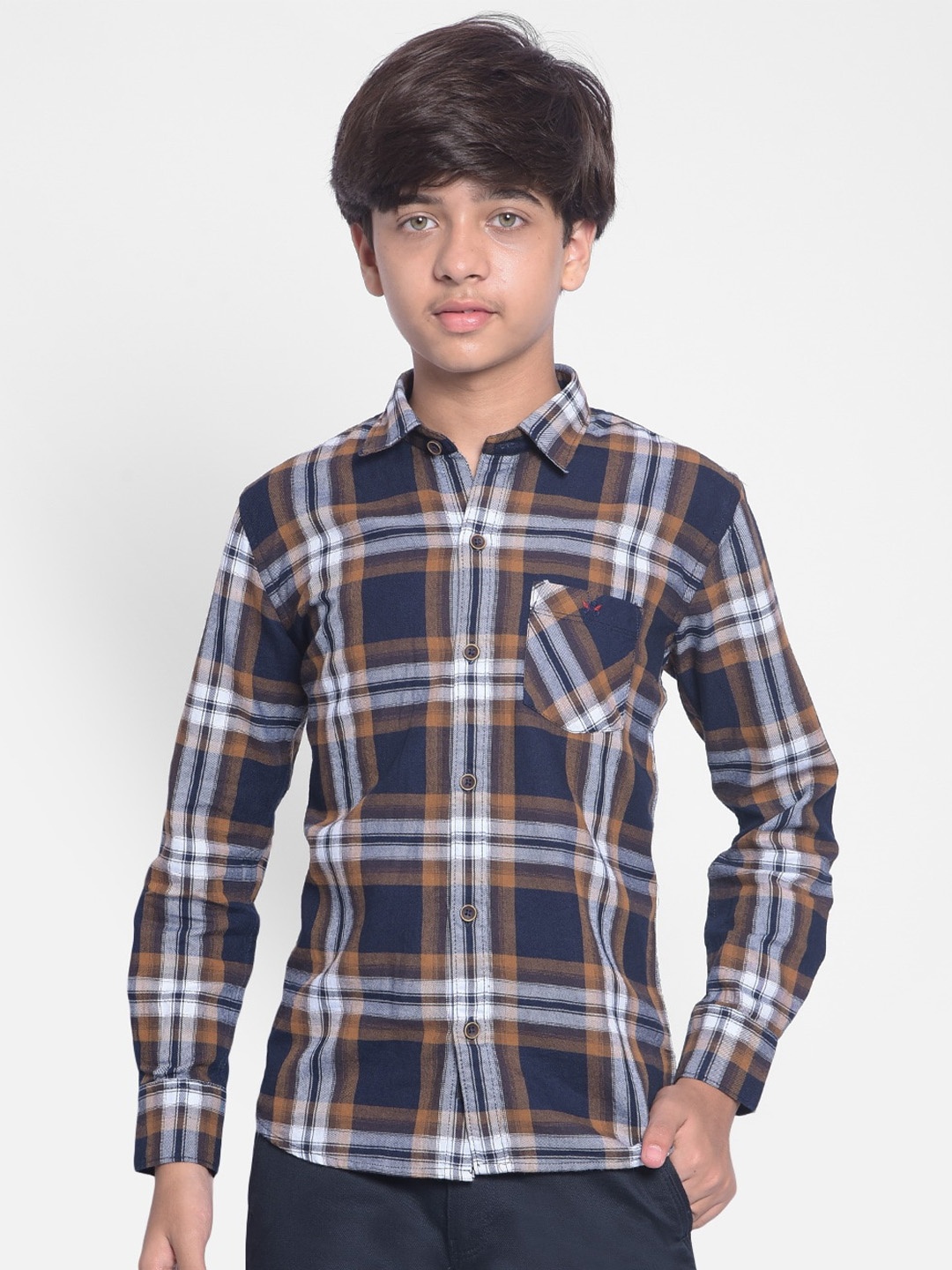 

Crimsoune Club Boys Tartan Checked Cotton Slim Fit Opaque Casual Shirt, Brown