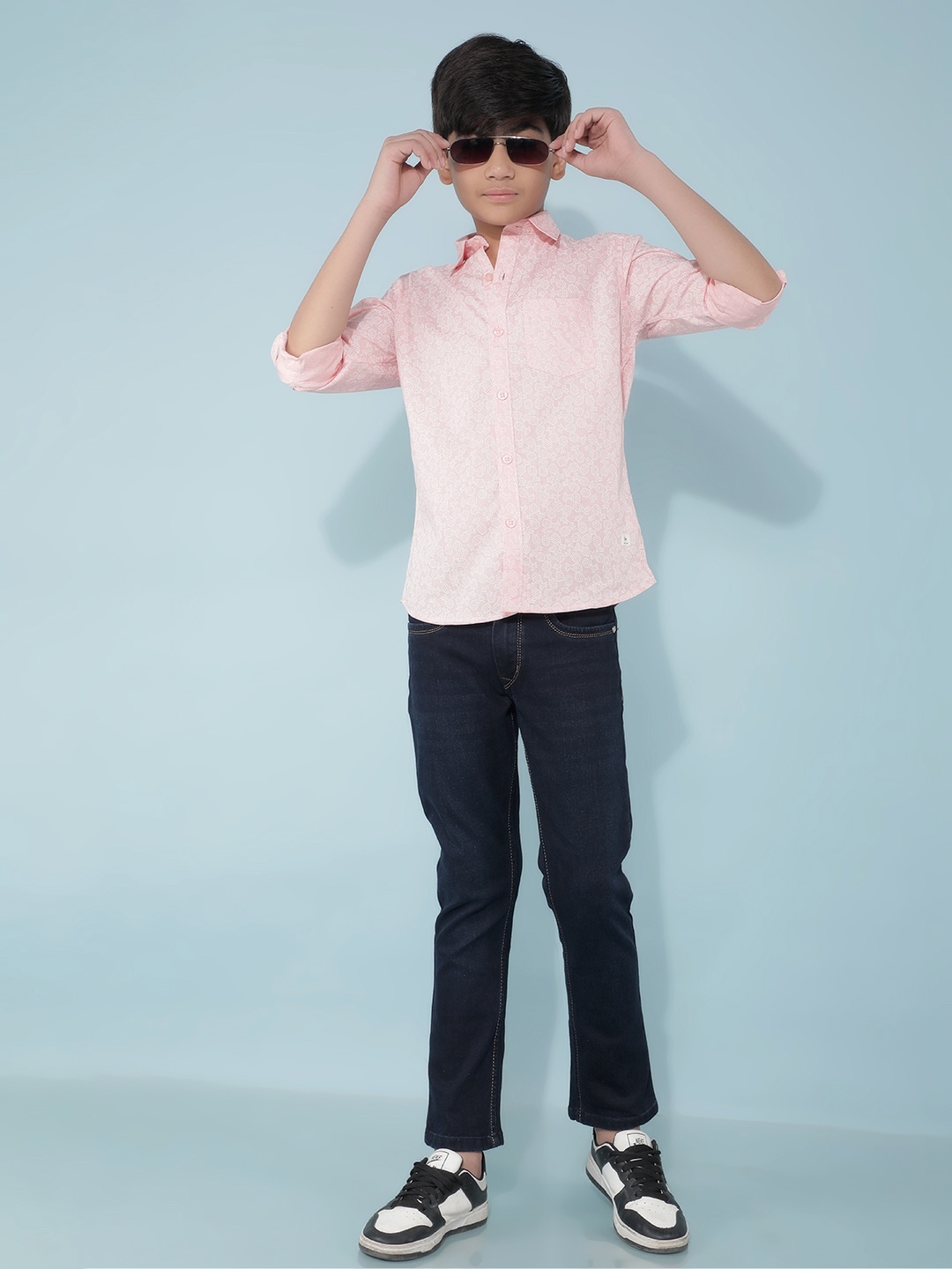 

Crimsoune Club Boys Conversational Printed Pure Cotton Slim Fit Shirt, Pink