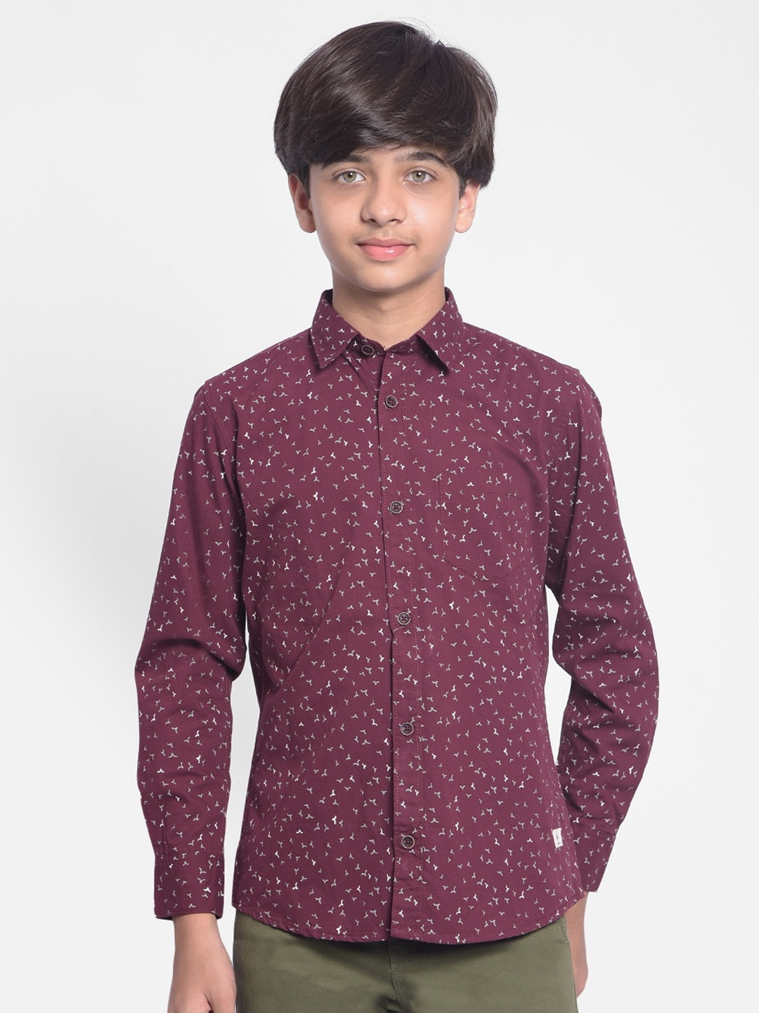 

Crimsoune Club Boys Slim Fit Opaque Printed Pure Cotton Casual Shirt, Maroon