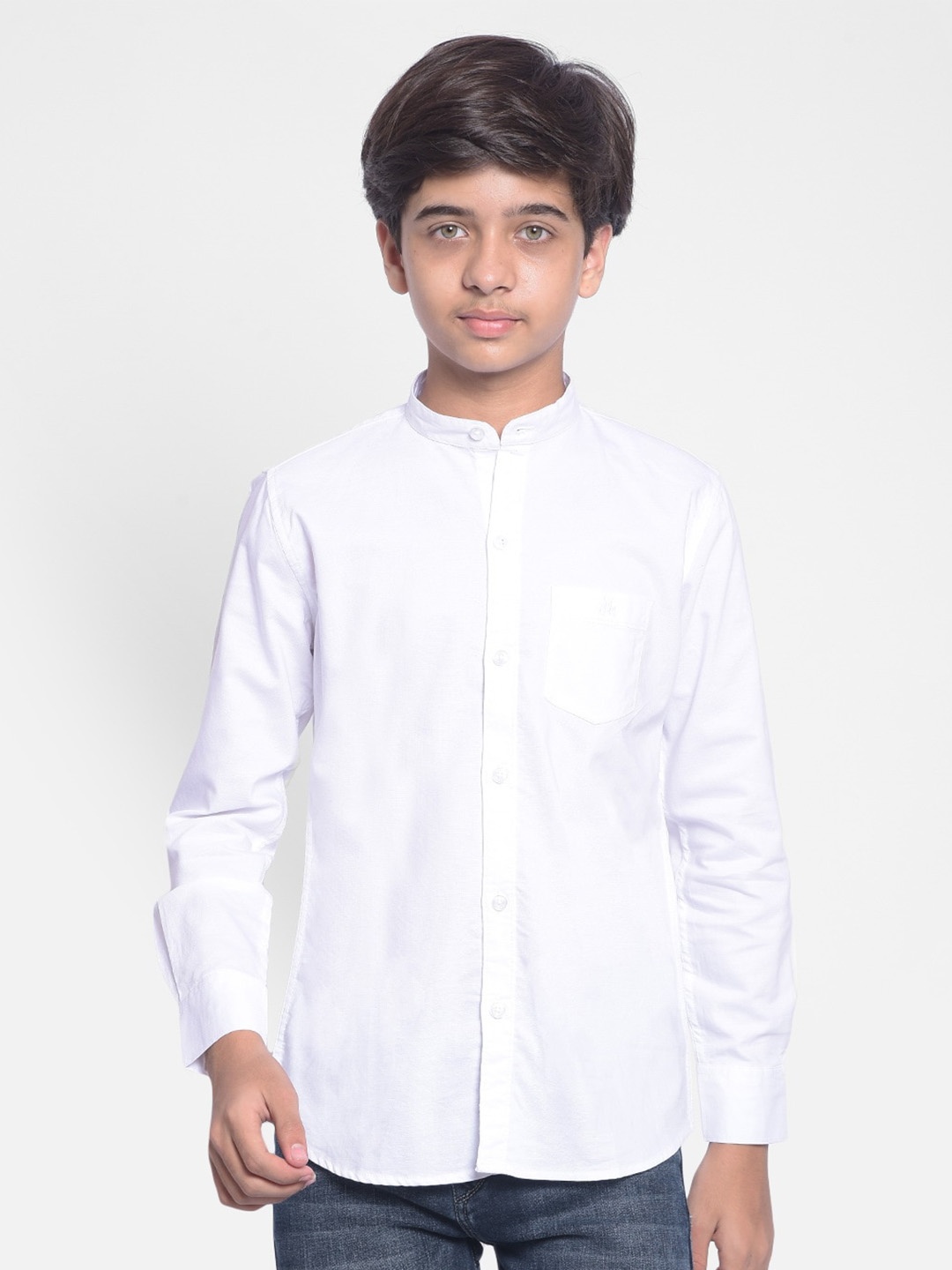 

Crimsoune Club Boys Slim Fit Mandarin Collar Pure Cotton Casual Shirt, White