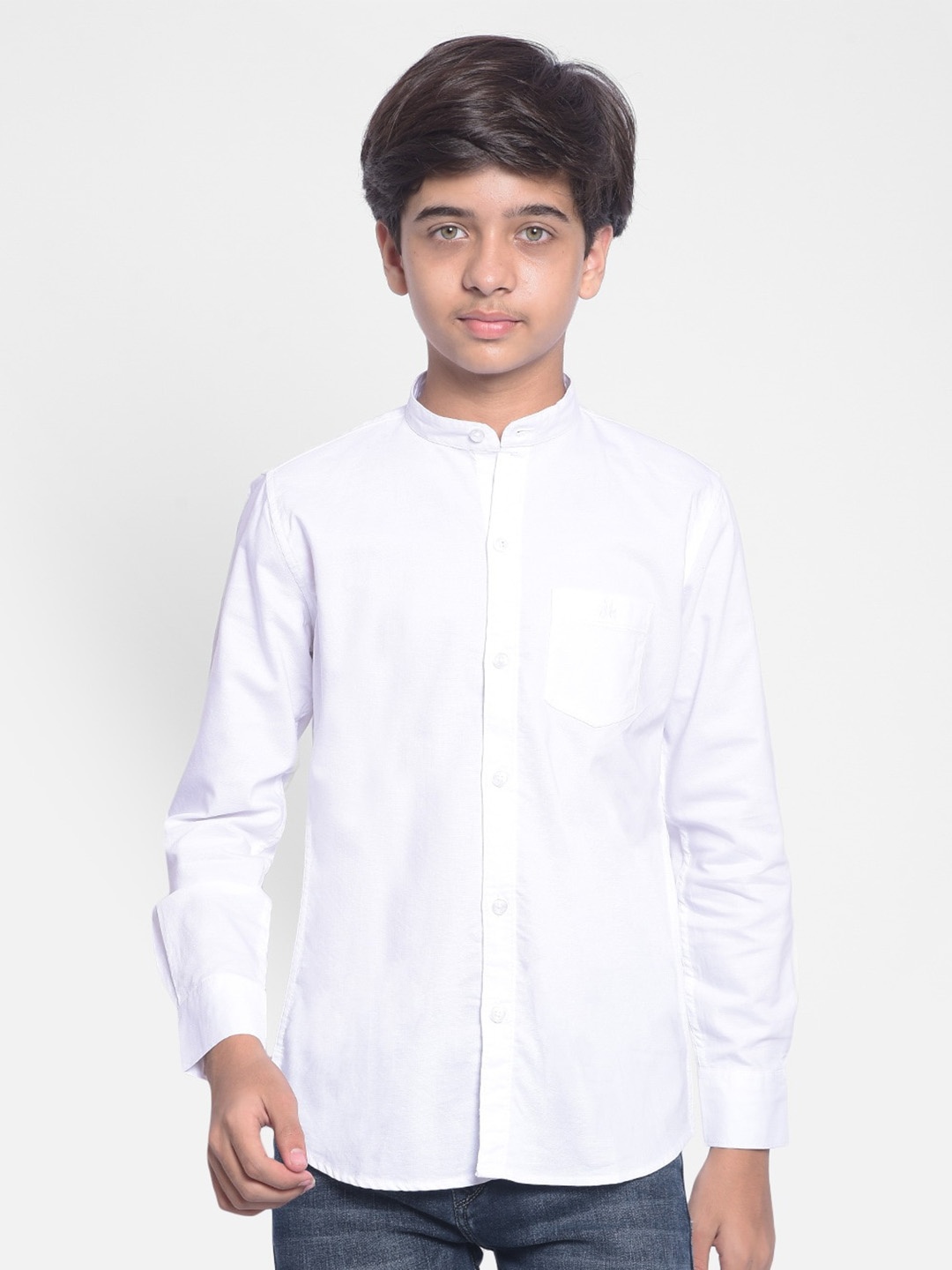 

Crimsoune Club Boys Mandarin Collar Slim Fit Pure Cotton Casual Shirt, White