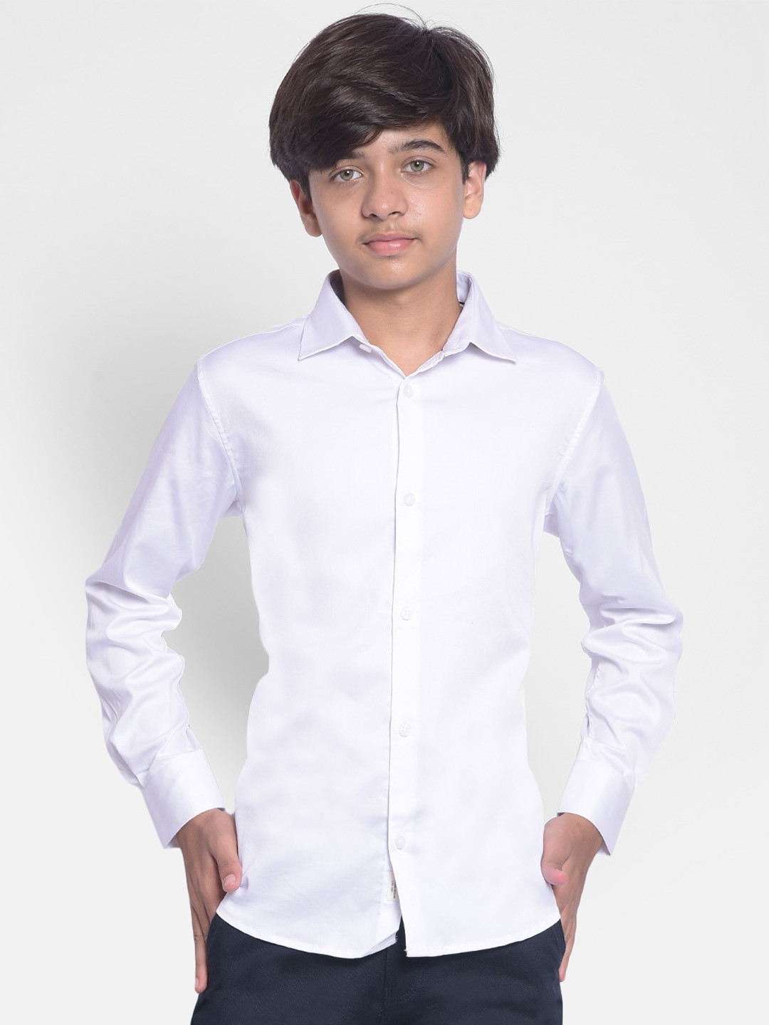 

Crimsoune Club Boys Slim Fit Spread Collar Opaque Casual Shirt, White