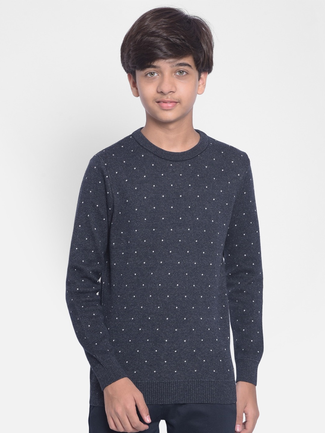 

Crimsoune Club Boys Polka Dot Printed Pullover Sweatshirt, Navy blue