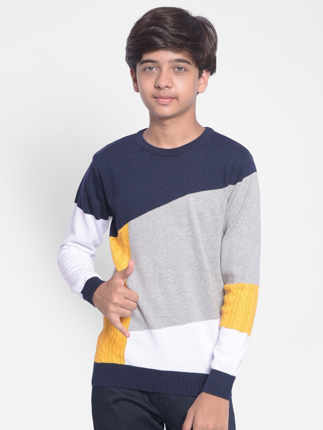 

Crimsoune Club Boys Colourblocked Pure Cotton Pullover, Navy blue